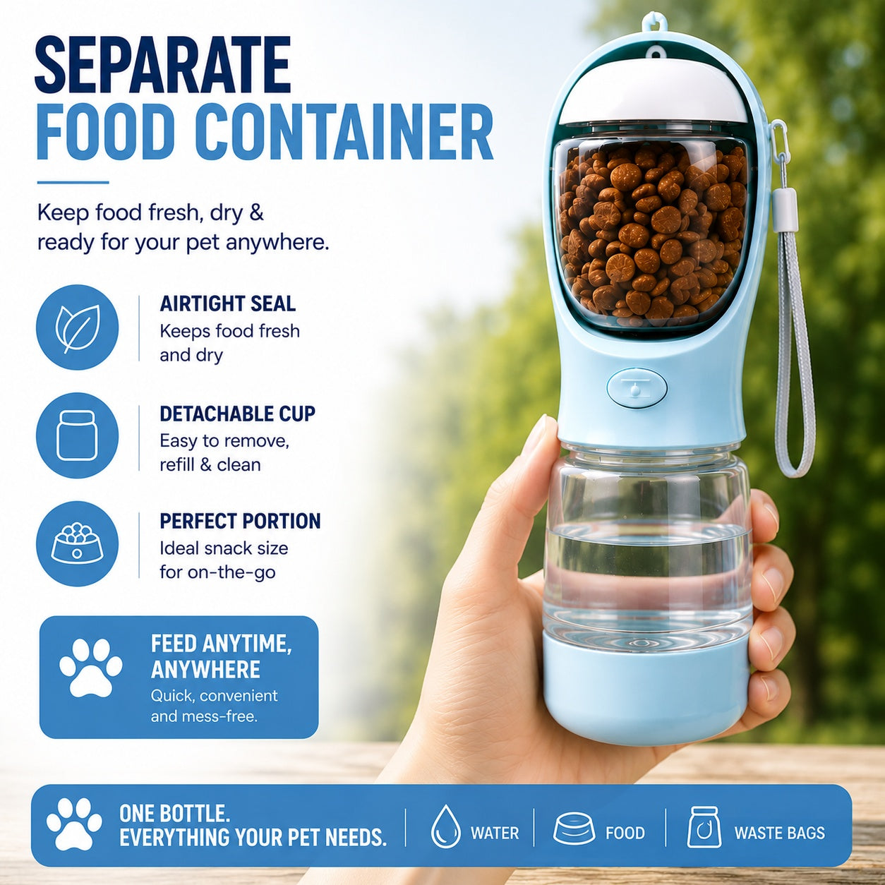 3-in-1 Portable Pet Water Bottle|Water • Food • Waste Bags — Everything Your Pet Needs On The Go