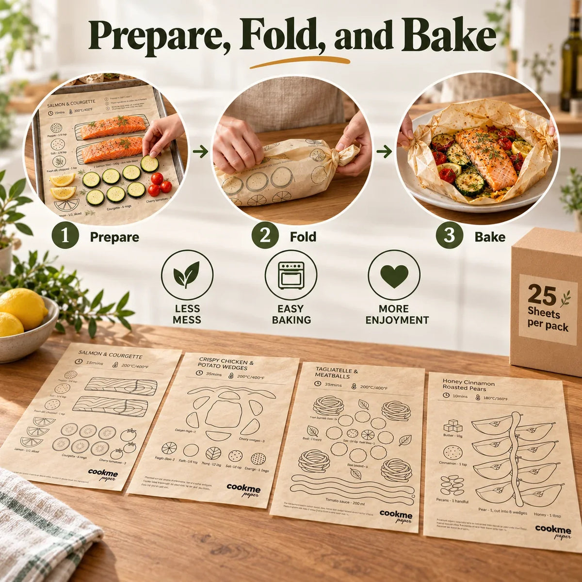 🎁25PCS Pre-Printed Baking Paper Sheets for Easy Oven Meals