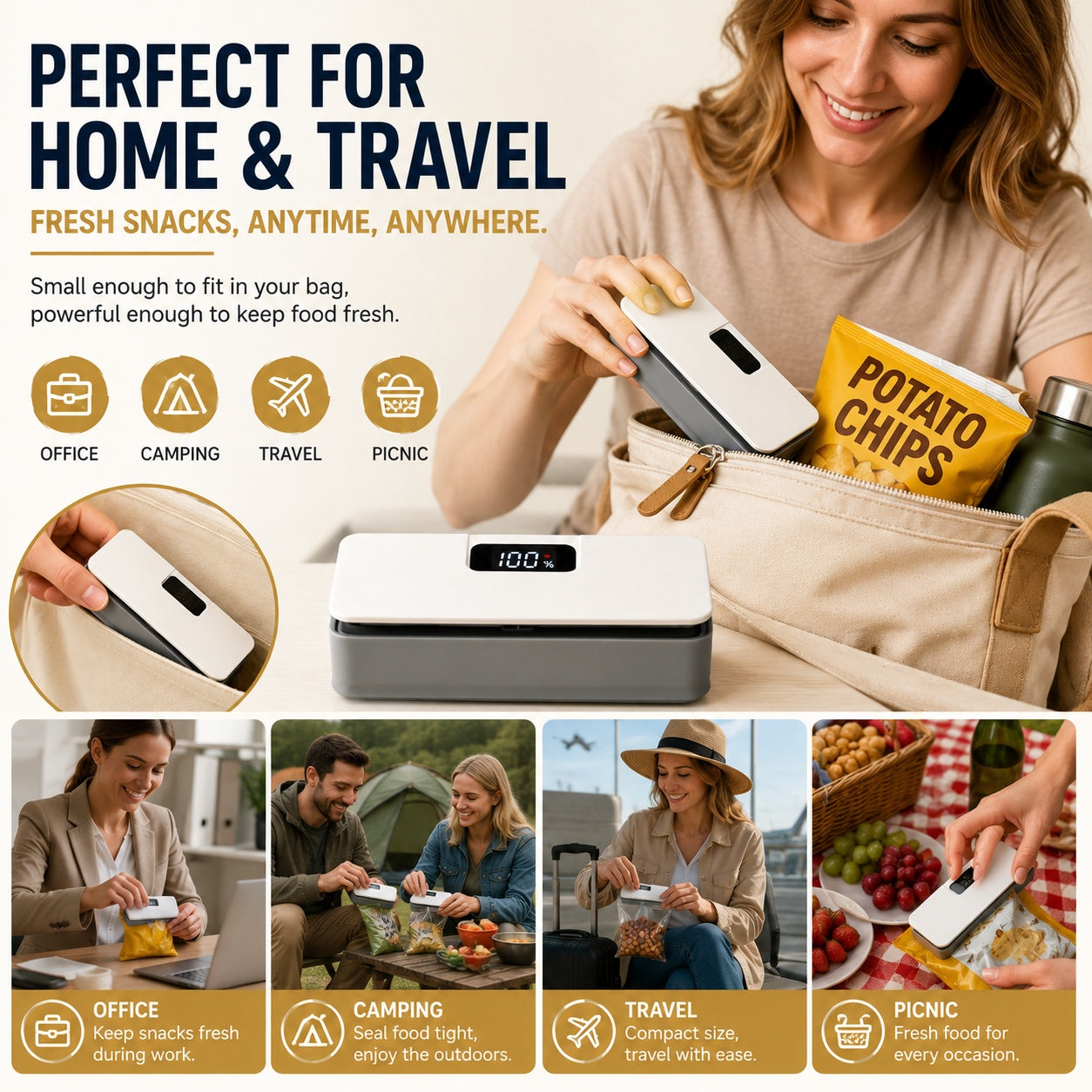 Rechargeable 2-in-1 Mini Bag Sealer & Cutter|Seal Freshness. Cut Waste. Save Every Bite.