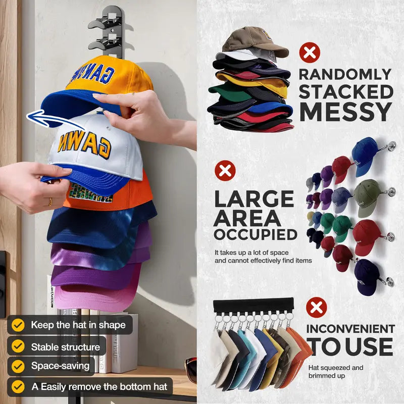 🧢 Hat Hook Wall Organizer | Holds Up to 20 Caps | No More Mess & Save 90% Space