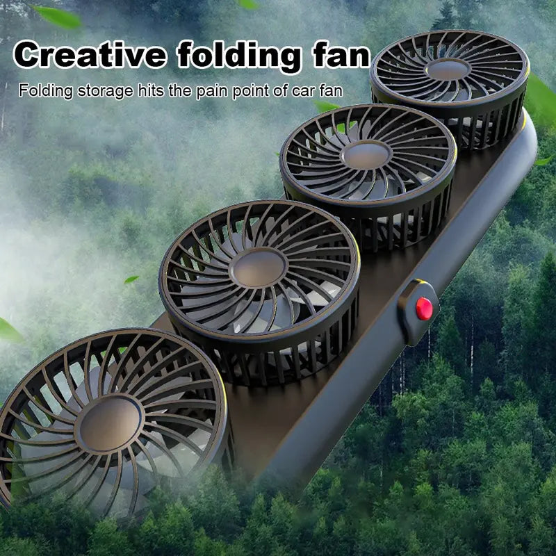❄️ Portable 4-Head Car Cooling Fan – 360° Adjustable Powerful Dashboard Fan for Cars, SUVs & RVs