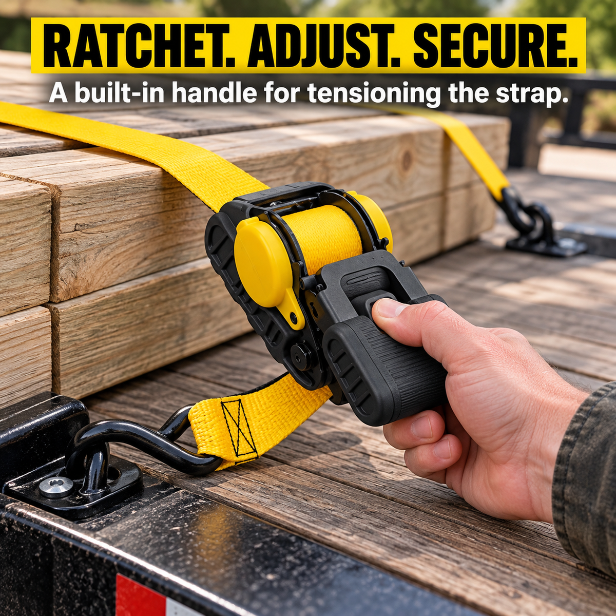 🪝🚚 Retractable Ratchet Tie-Down Strap – Auto-Rewind Webbing & Dual Hooks for Cargo, Trailers & Outdoor Gear