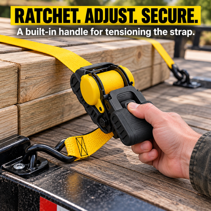 🪝🚚 Retractable Ratchet Tie-Down Strap – Auto-Rewind Webbing & Dual Hooks for Cargo, Trailers & Outdoor Gear