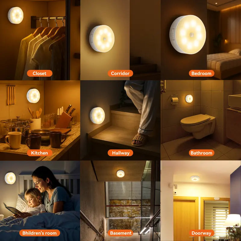 Warm motion sensor night lights used in closet hallway bedroom kitchen and bathroom