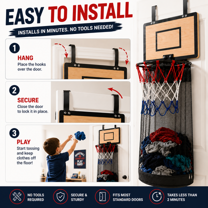 🏀Basketball Laundry Hamper – Over-the-Door Laundry Hoop for Kids' Rooms