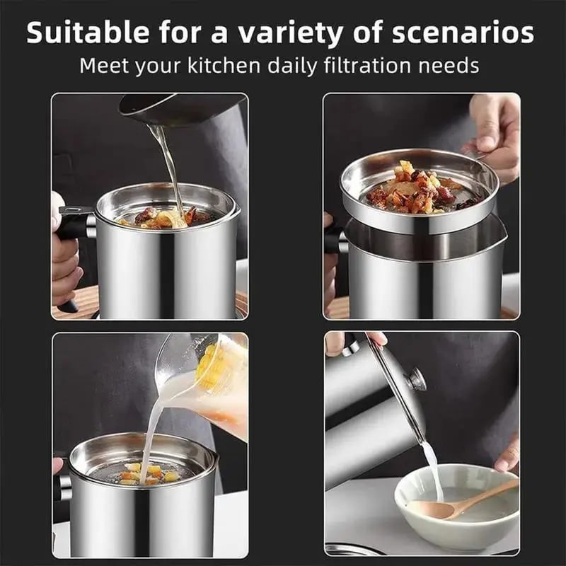 🔥 Hot sell!  Stainless Steel Oil Pot with Filter,Bacon Grease Container, Cooking Oil Can, Kitchenware, Utensils, Kitchen Gadgets