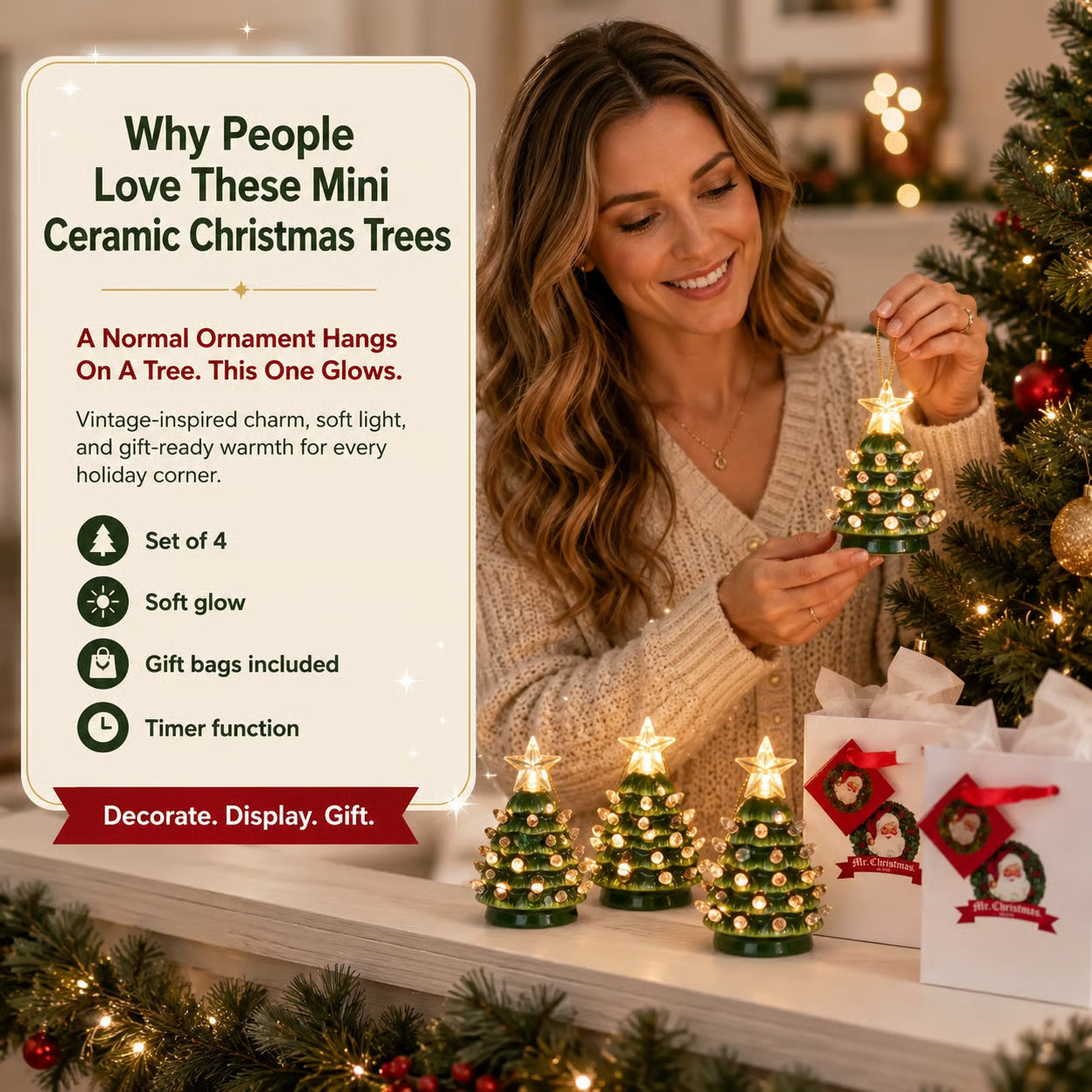 Christmas Set of 4 Mini Nostalgic Tree Ornaments with Gift Bags