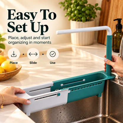 🧽✨ Expandable Over-the-Sink Organizer Rack 🫧🚰 | Adjustable Sponge Holder, Dish Brush Storage & Towel Bar 🧼🧺💚 | Space-Saving Kitchen Sink Caddy for a Cleaner, Clutter-Free Countertop 🏡🌿👌
