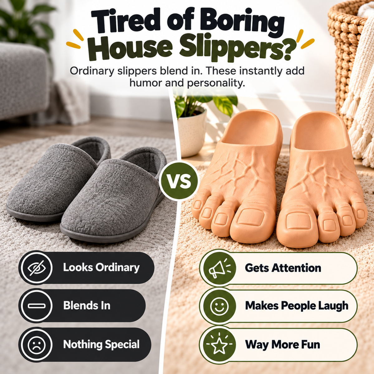 Realistic Big Feet Slippers – Funny Giant Toe Slip-On House Shoes