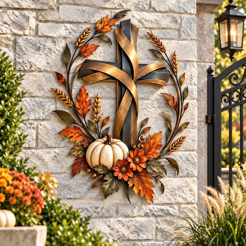 ✝️🍂 Autumn Cross & Pumpkin Metal Wall Art 🎃🌾 | Faith-Inspired Fall & Farmhouse Decor ✨🏡