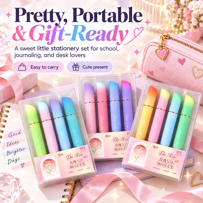 ✨🌈💖 Sparkly Pastel Highlighter Pens Set – 4-Piece Gradient Glitter Markers for Journaling, Study Notes & Planners 🖊️📚🎀💕
