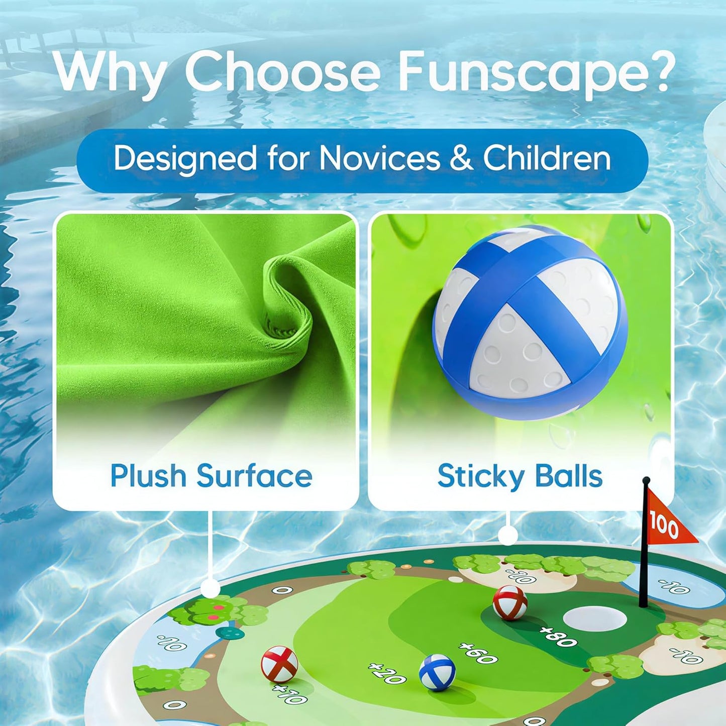 Kids Inflatable Golf Pool Toys, Fun Swimming Pool Game, Floating Water Chipping Green W/Sticky Balls