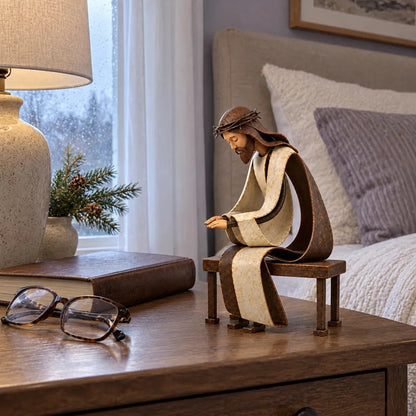 ⏳ Last Day 49% OFF – ✝️ Santa Kneeling Before Jesus Christmas Figurines | Meaningful Wood & Iron Faith Décor 🎄