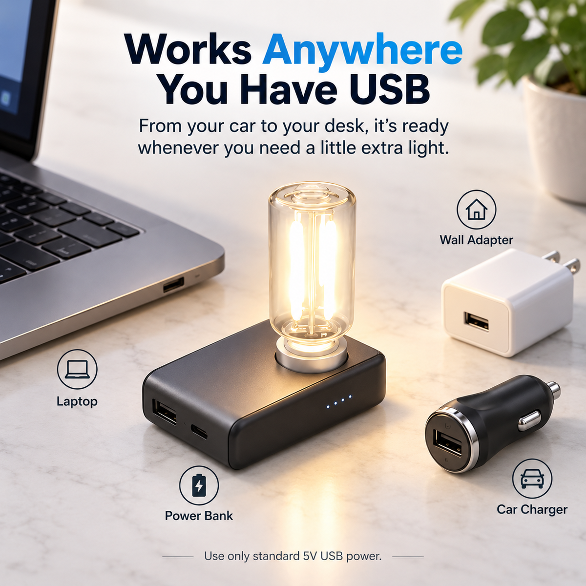 💡Touch-Dimmable Car USB Ambient Night Light – 7 Color Options