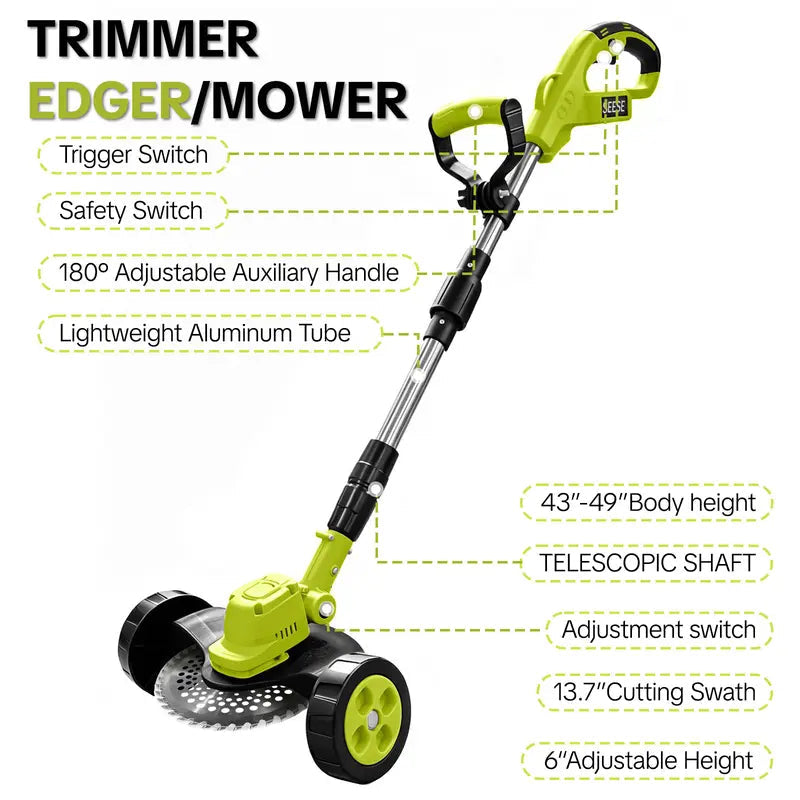 🌿21V Cordless 3-in-1 Grass Trimmer, Edger & Mini Mower