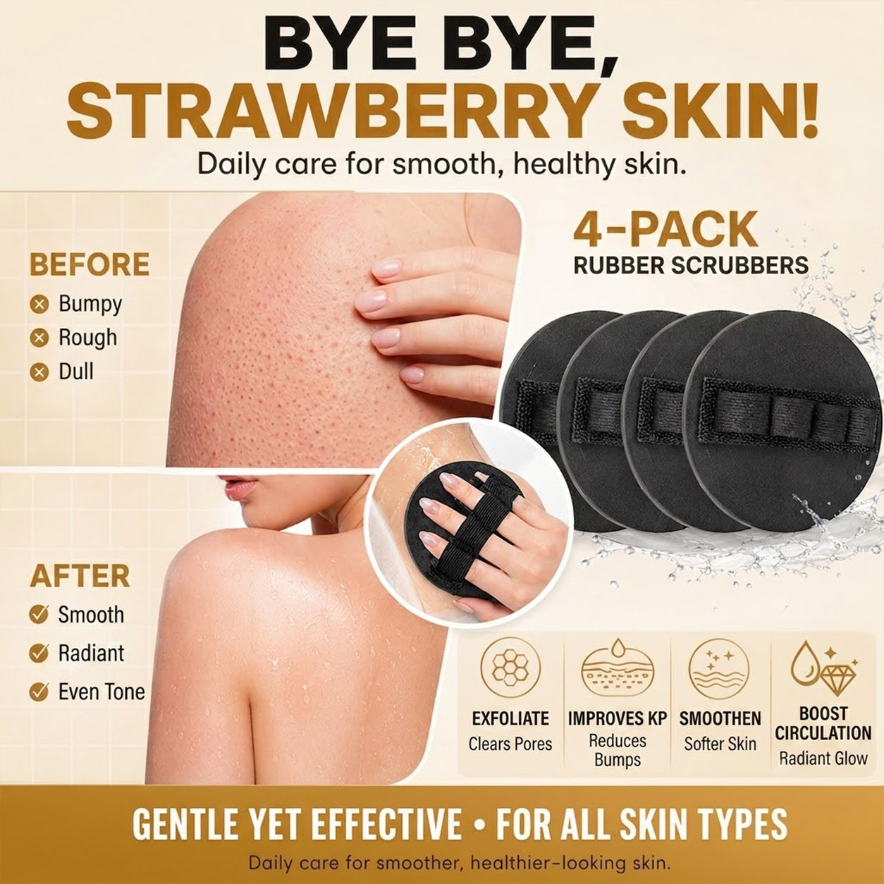 4 PCS Soft Rubber Shower Scrubber for Gentle Exfoliation & Deep Cleansing