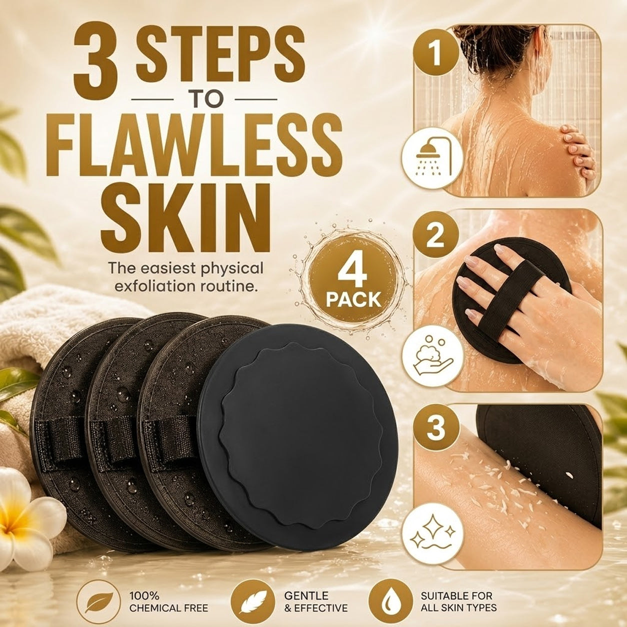 4 PCS Soft Rubber Shower Scrubber for Gentle Exfoliation & Deep Cleansing