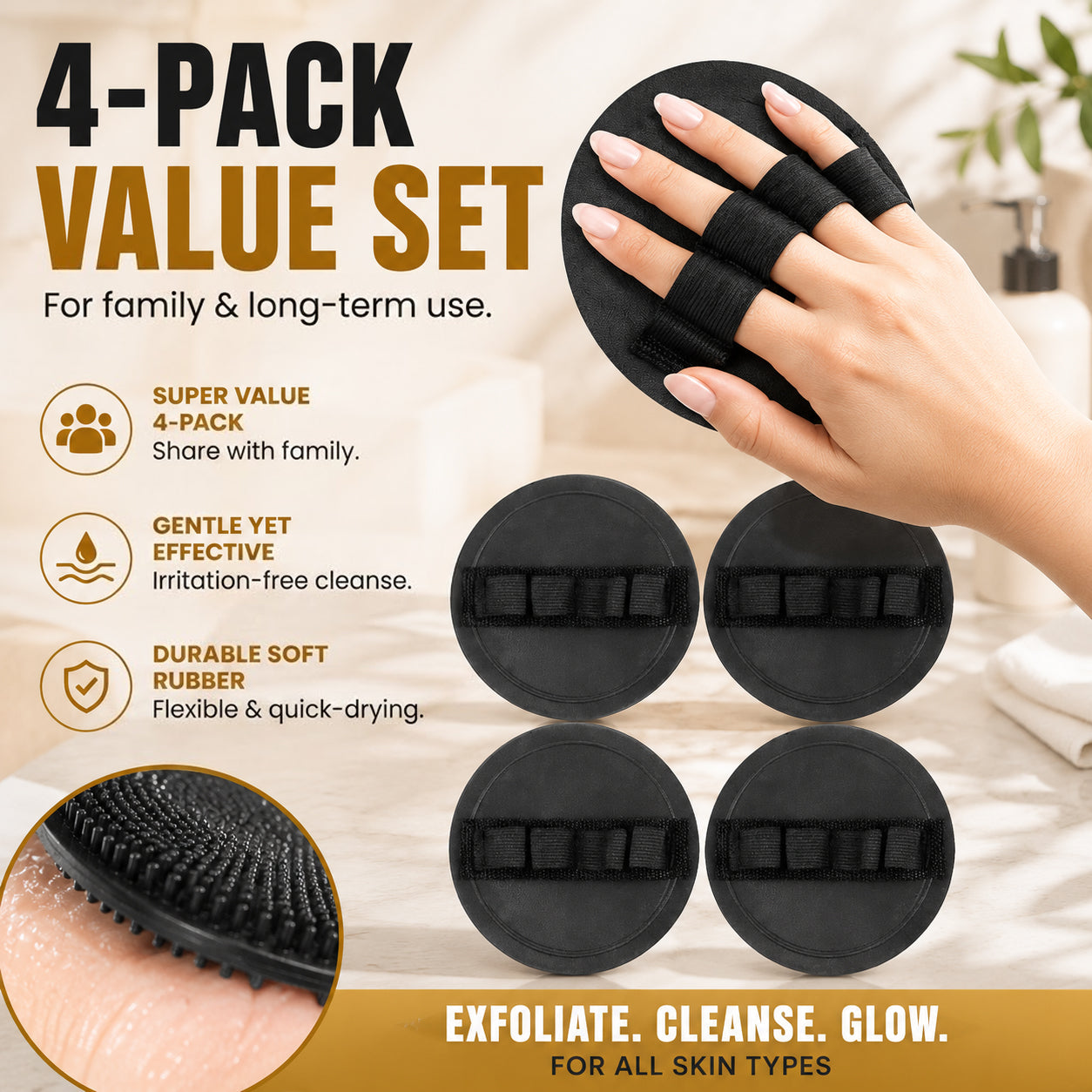 4 PCS Soft Rubber Shower Scrubber for Gentle Exfoliation & Deep Cleansing