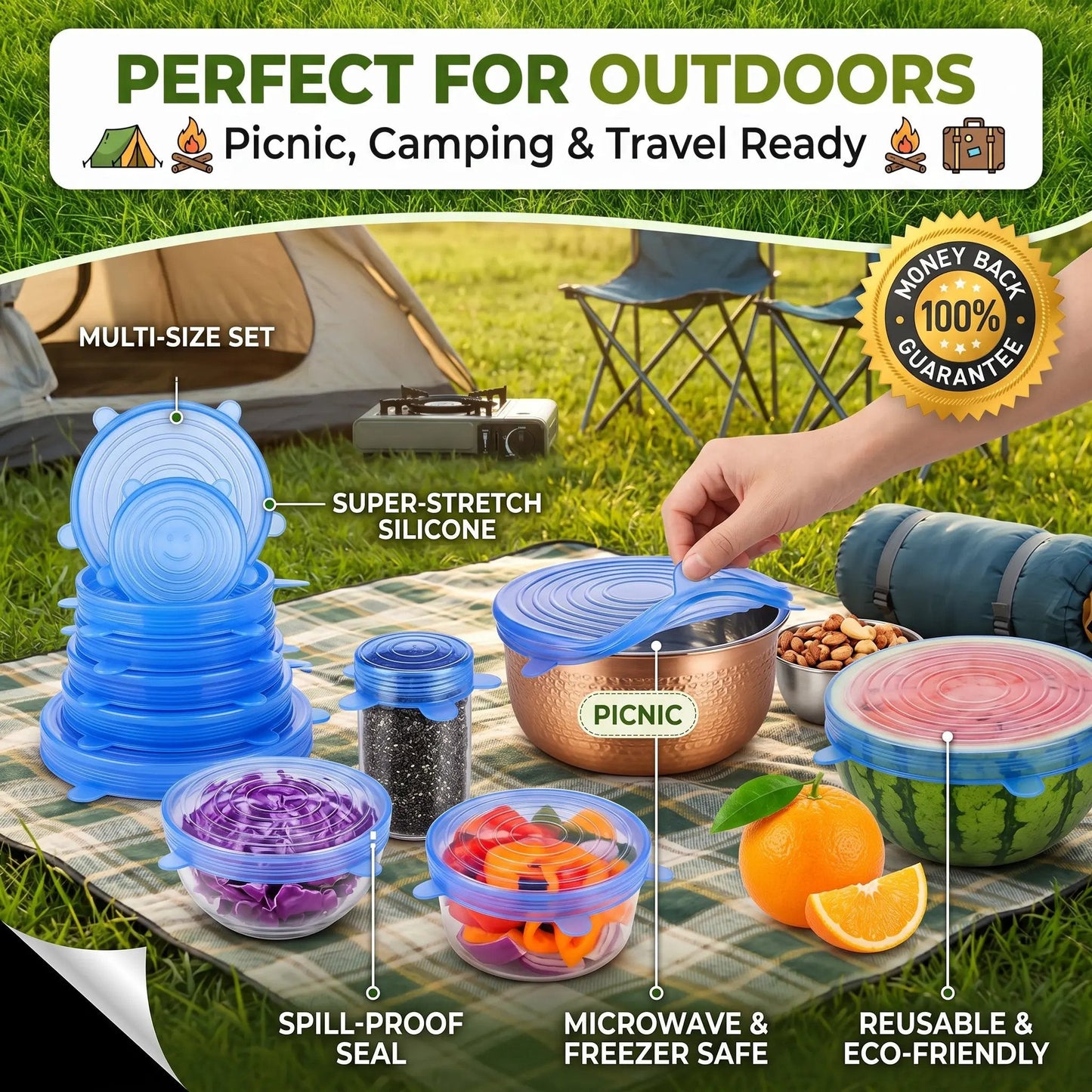 🔥 HOT SALE 🔥Universal Reusable Silicone Lids – 6-Pack Self-Sealing Food Covers for Various Container Sizes