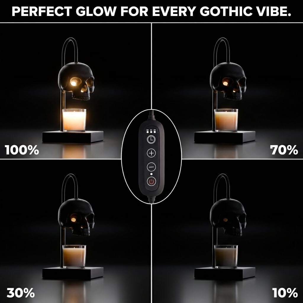 💀Gothic Skull Candle Warmer Lamp with Timer & Dimmable Heat