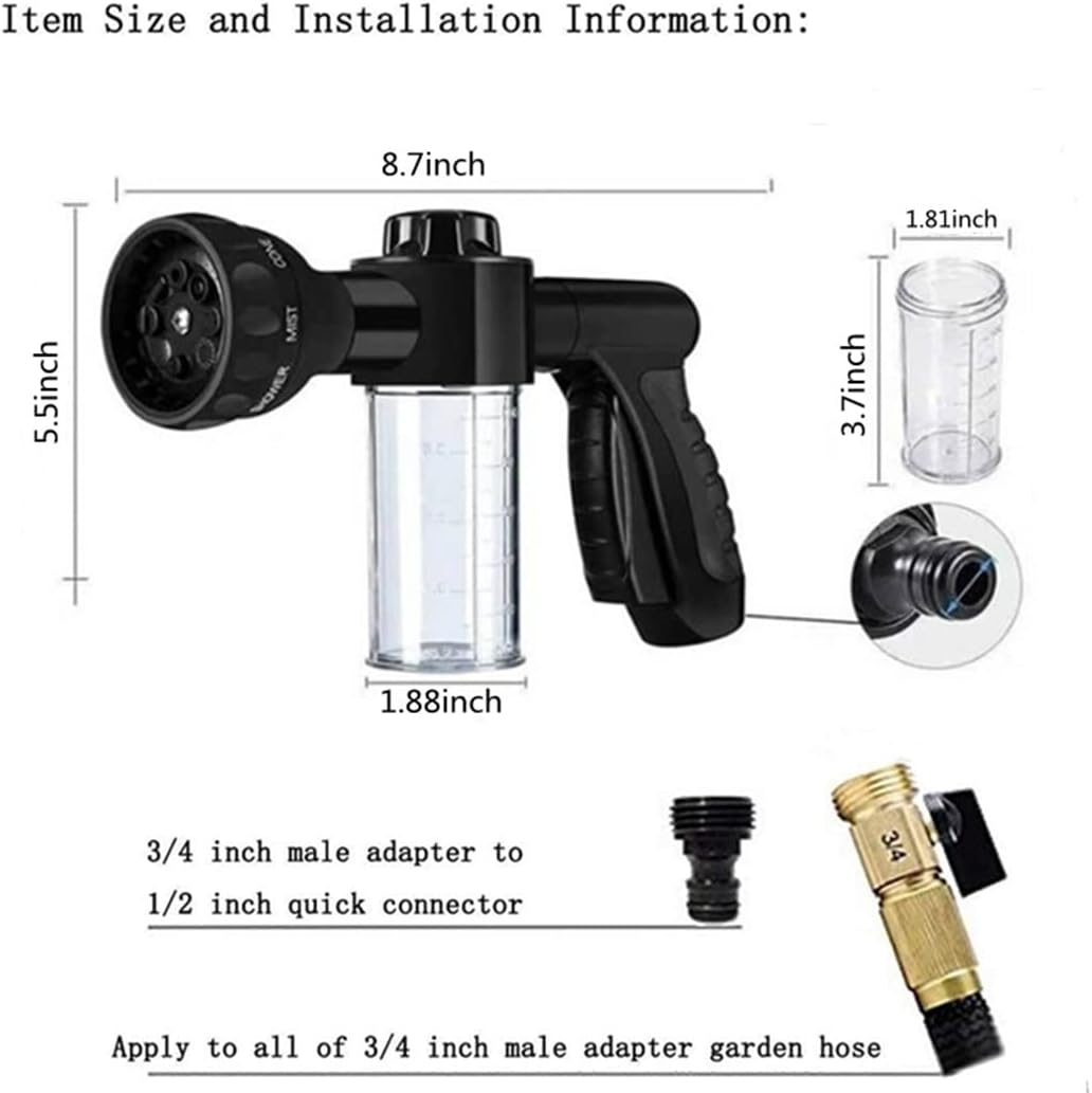 8-Pattern Garden Hose Nozzle with Built-In Soap Dispenser