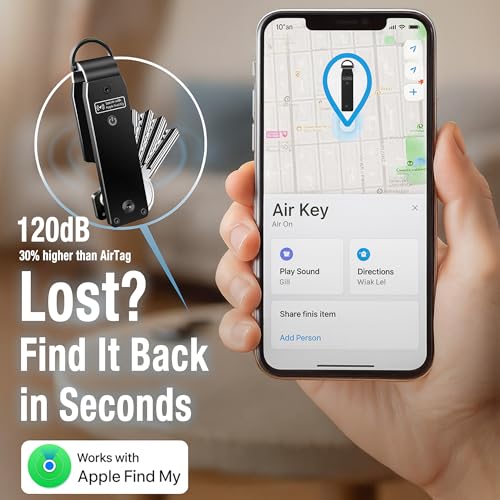 Air Keychain for Outdoor Enthusiasts: Lightweight Aluminum GPS Tracker Key Holder for Men & Women, Black, Small