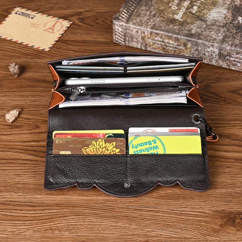 Genuine Leather Hand-Tooled Vintage Floral Wallet – Western Style Clutch & Wristlet