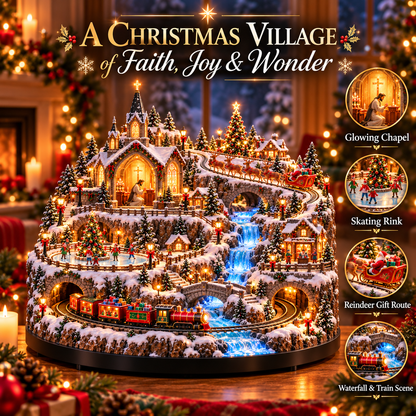 🔥 LAST DAY 49% OFF 🔥 Lighted Animated Christmas Village with Train, Reindeer Sleigh & Waterfall ✨