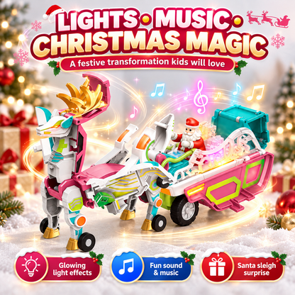 🎄🚗 3-in-1 Magnetic Transforming Christmas Car Set 🧲🦌✨ Santa's Reindeer Sleigh with Lights & Music 🎶🎁 Magical Christmas Gift for Kids