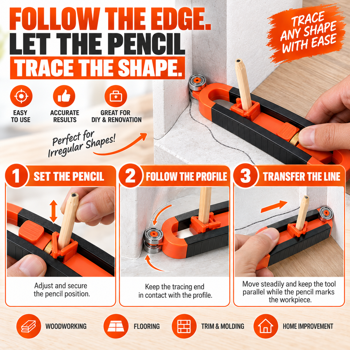 📐Contour Gauge Scribe Tool with Lock and Pencil🏠