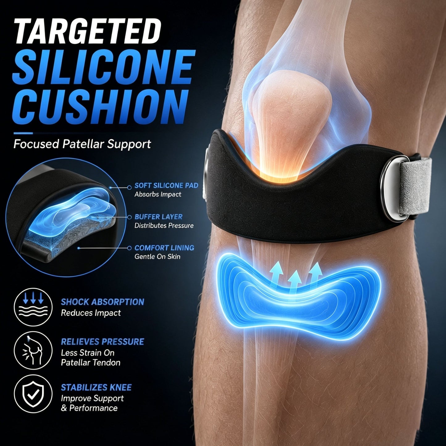 🦵 Patella Knee Strap – Adjustable Silicone Support for Running, Gym & Sports