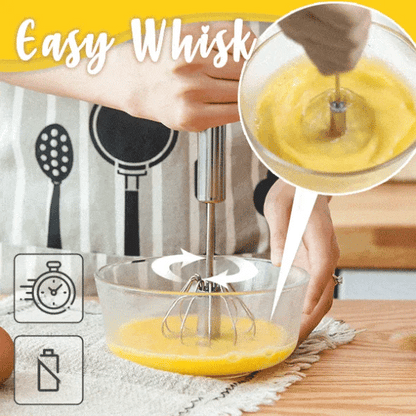 Stainless Steel Hand-Push Rotary Whisk Food-Grade Rust-Resistant Kitchen Utensil