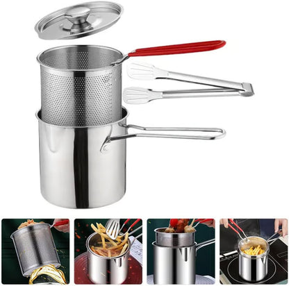 1 Set Stainless Steel Stock Fry Pot with Strainer Basket