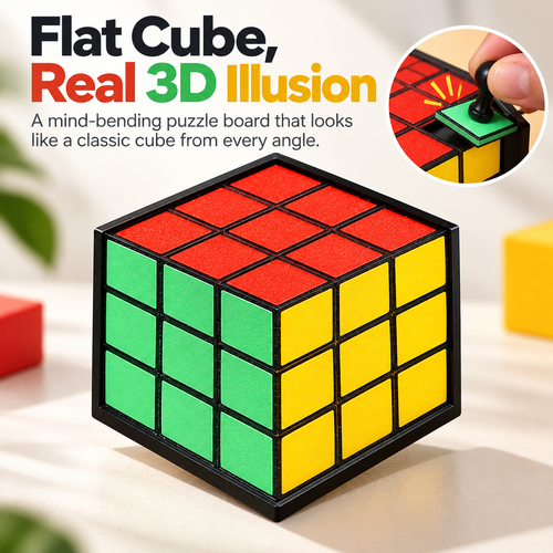 🧩🤯 3D Optical Illusion Flat Cube Puzzle 🎨✨ Mind-Bending Visual Magic Trick Toy 🎁 Fun Brain Teaser & Unique Gift for Puzzle Lovers