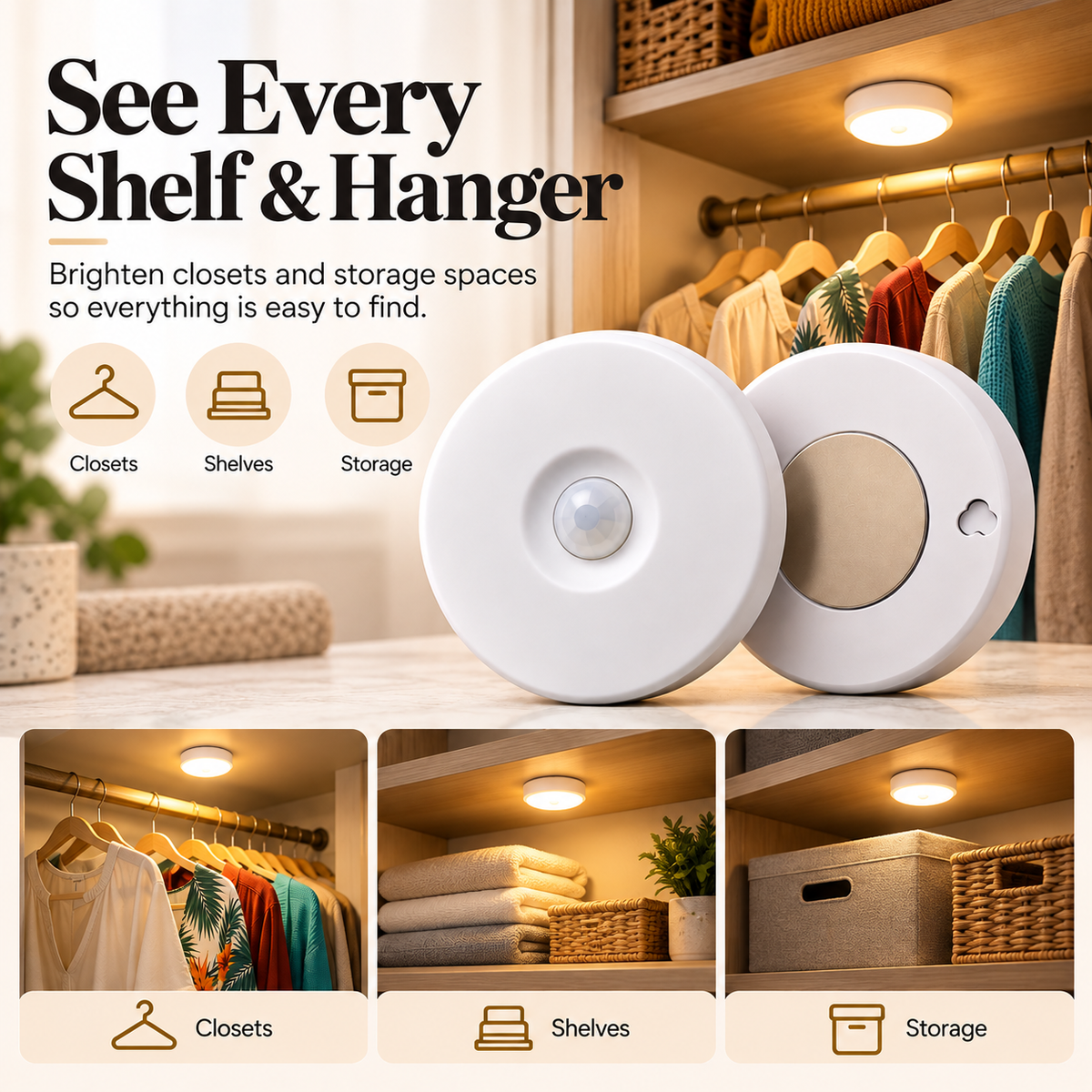 💡✨ Smart Motion Sensor LED Night Lights – Wireless Peel & Stick Automatic Lighting, 2-Pack