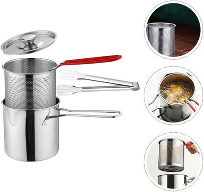 1 Set Stainless Steel Stock Fry Pot with Strainer Basket