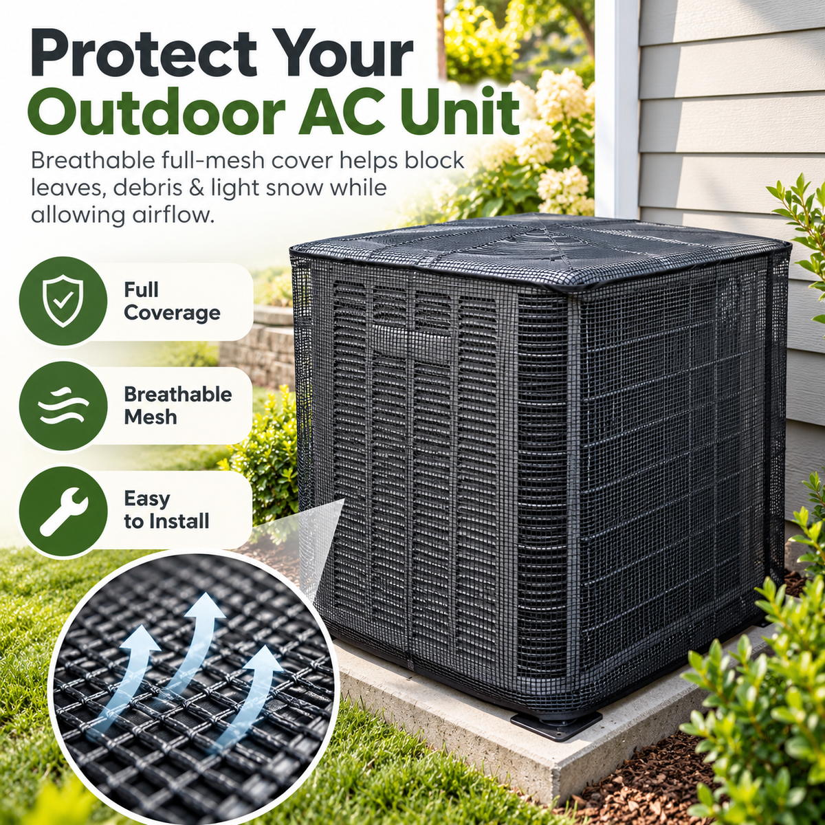 🍂Breathable Full-Mesh Outdoor AC Cover – Leaf & Debris Guard for Condenser Units
