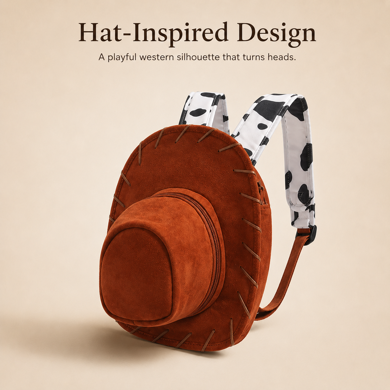 🤠 Western Cowboy Hat Shaped Backpack Cow Print Straps Mini Leather Purse 🎒