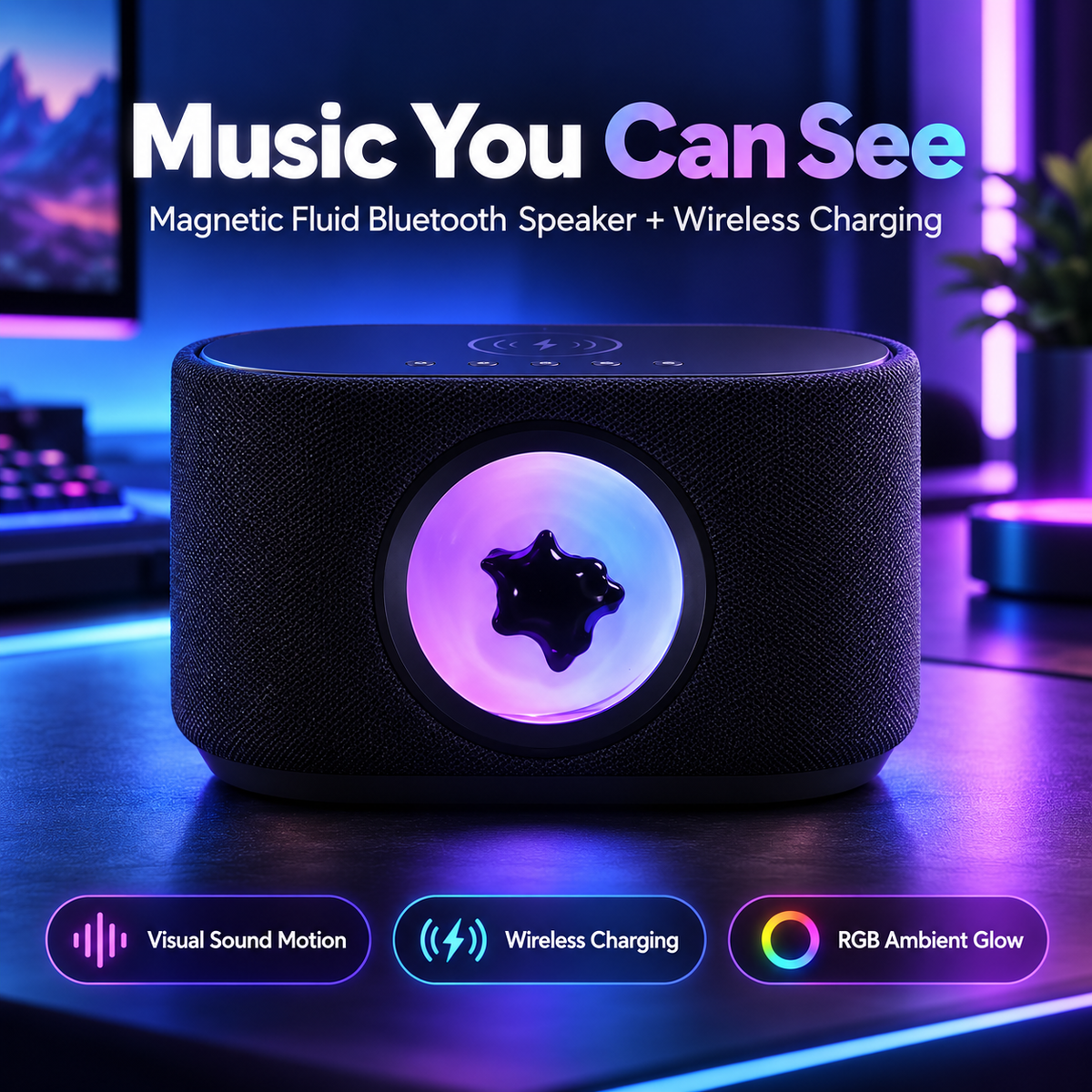 🎵✨ 30W Magnetic Fluid Bluetooth Speaker | Sound-Reactive Ferrofluid Display, RGB Lights & Wireless Charging 🔊⚡