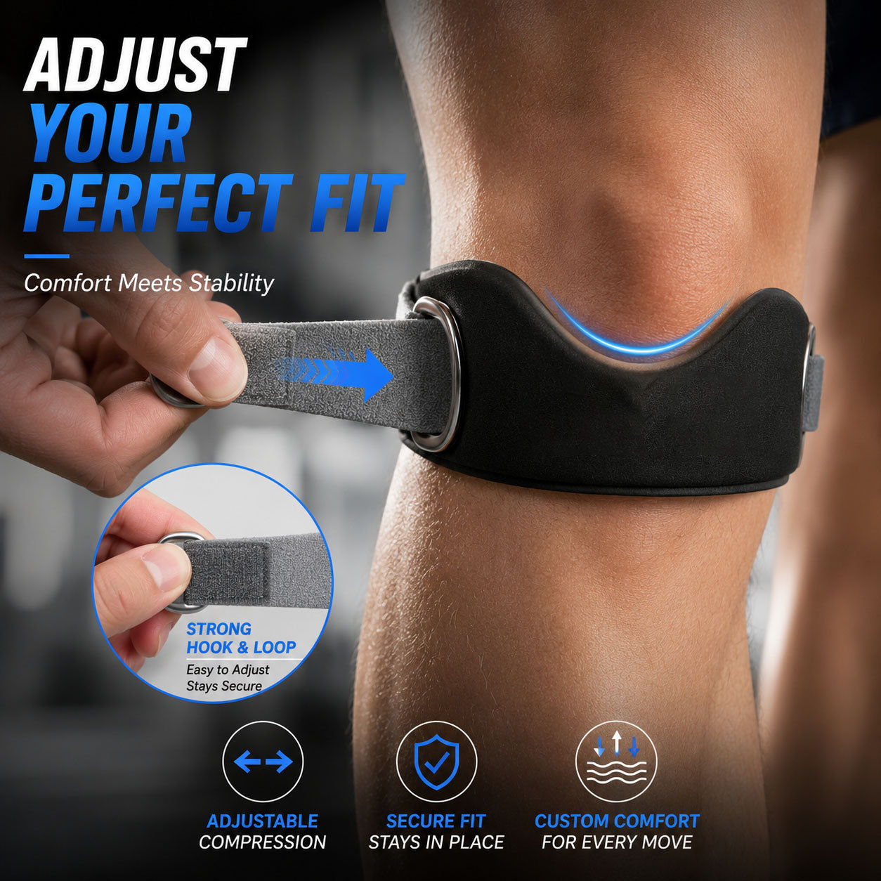 🦵 Patella Knee Strap – Adjustable Silicone Support for Running, Gym & Sports