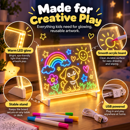 🌈✨ Magic LED Light-Up Drawing Board 🎨💡 Reusable Glow Art Kit for Kids 🖍️🌟 Colorful Doodle & Tracing Board 🎁🎄 Fun Creative Gift for Boys & Girls