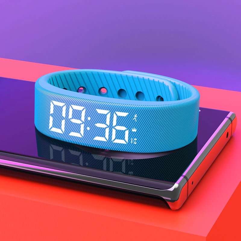 Blue wearable silent vibration alarm wristband