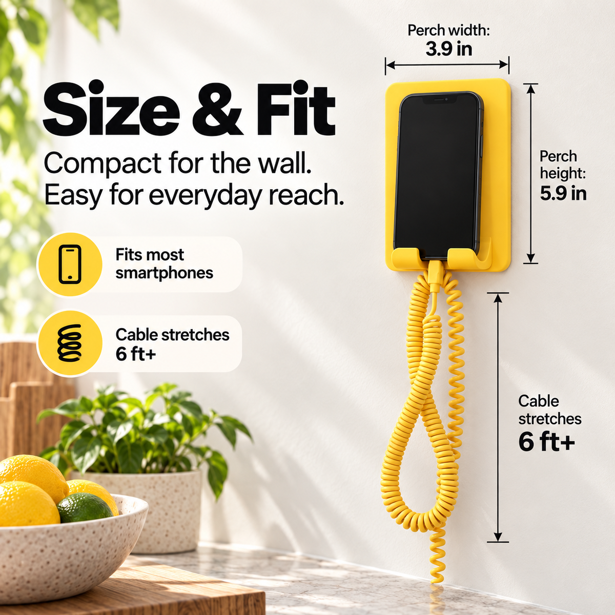 Retro Wall-Mounted Phone Perch Bundle – 6 ft+ Coiled USB-C Charging Station