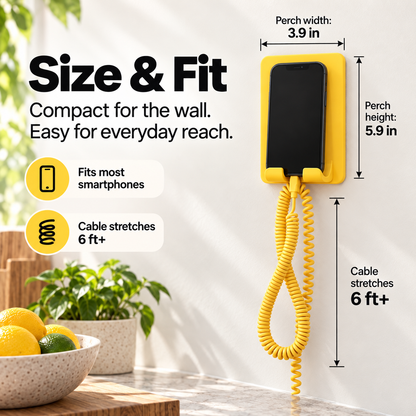 Retro Wall-Mounted Phone Perch Bundle – 6 ft+ Coiled USB-C Charging Station