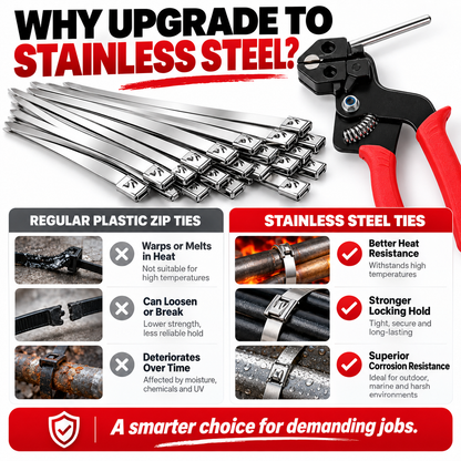 🔥 Heavy-Duty Stainless Steel Cable Tie Gun Kit 🔧💪 – Professional Metal Zip Tie Tensioning & Cutting Tool ✂️⚡ with 100 Self-Locking Stainless Steel Ties 🔩🚗 | Strong & Secure Fastening