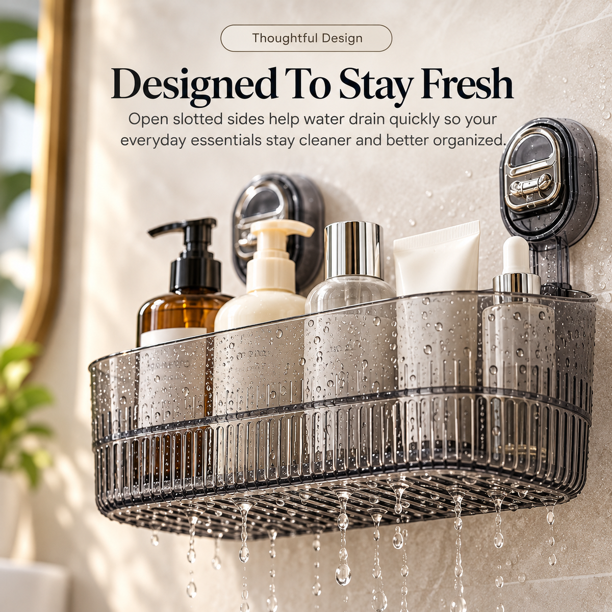 🚿✨ No-Drill Suction Cup Organizer Basket 🧴💧 Wall-Mounted Bathroom & Kitchen Storage Rack 🏡🫧 Space-Saving Shower Shelf for Everyday Essentials 🌟