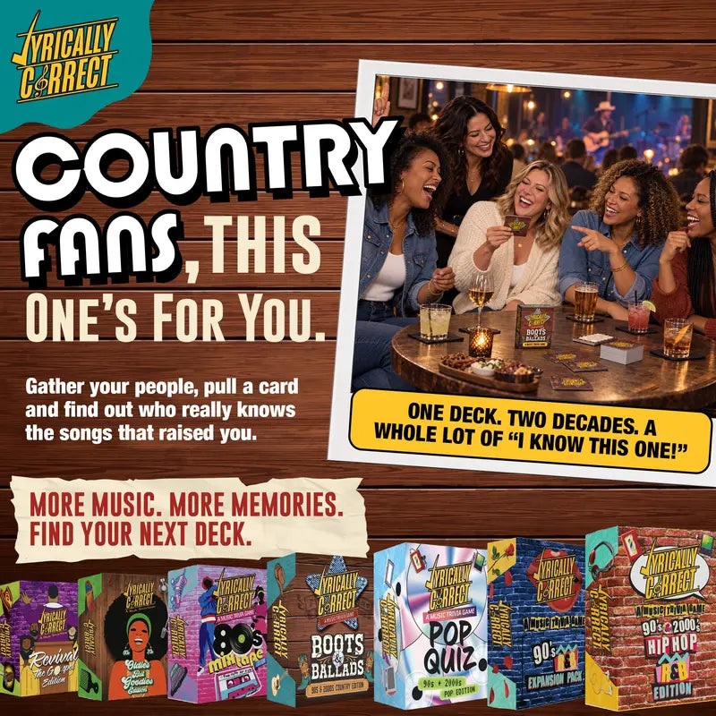 Friends laughing and singing together while enjoying country music trivia at a social gathering