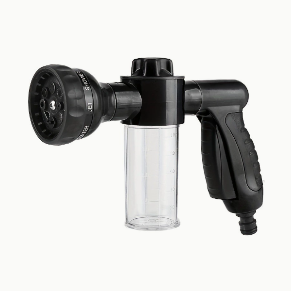 8-Pattern Garden Hose Nozzle with Built-In Soap Dispenser