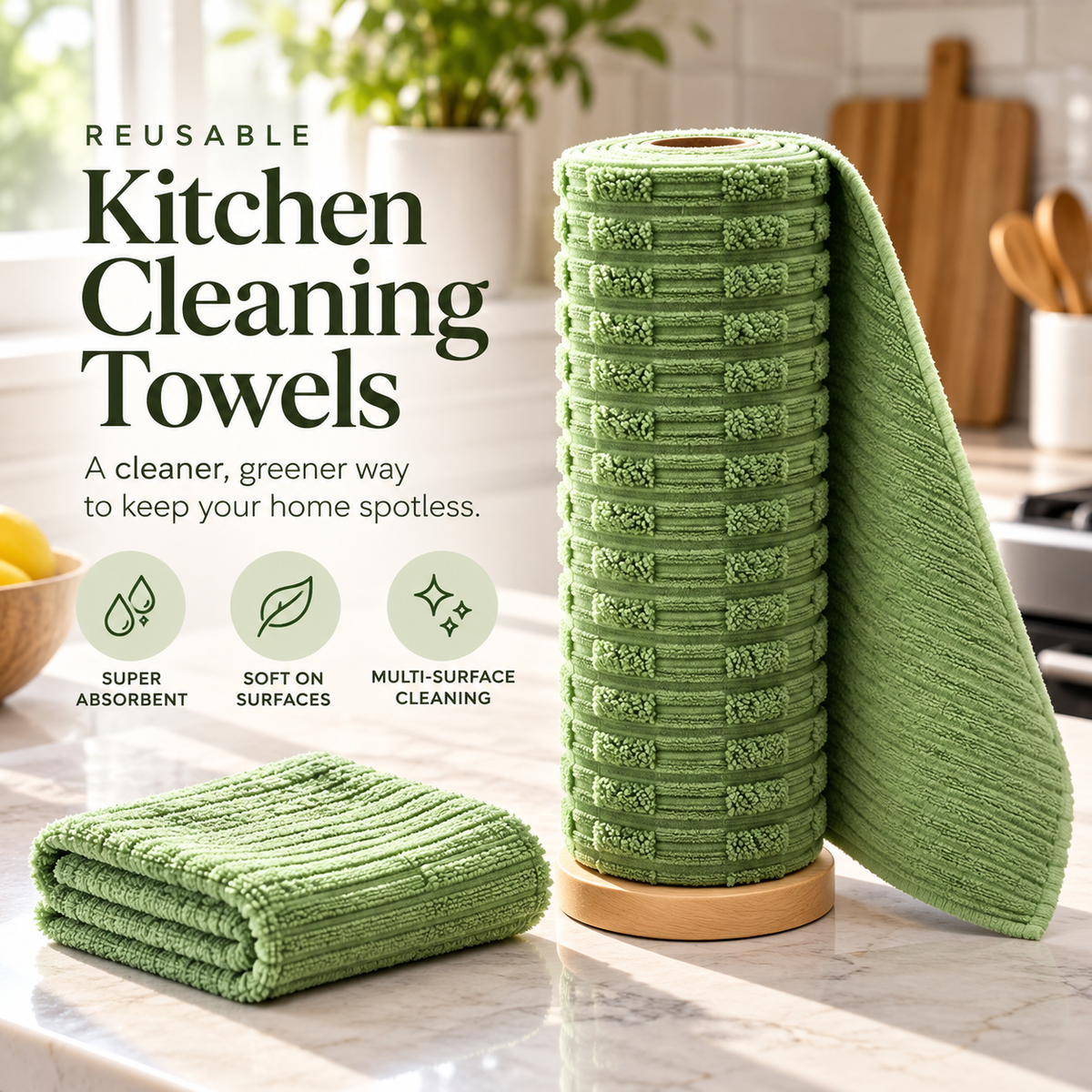 🧽✨ Reusable Kitchen Cleaning Towel Roll 💦 | Super Absorbent, Washable & Multi-Surface Cleaning Cloths 🏡💚
