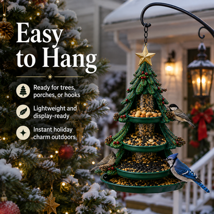 Christmas tree shaped bird feeder with festive tiers